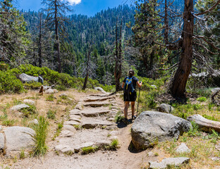 Female Hiker on The Tokopah  Falls Trail, Sequoia National Park, California, USA