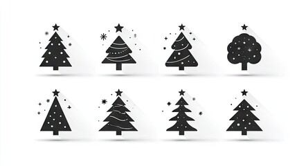 Collection of christmas tree silhouettes with decorative elements.
