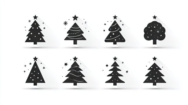 Collection of christmas tree silhouettes with decorative elements.