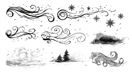 Collection of hand-drawn weather elements.