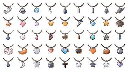 Collection of colorful and diverse pendant necklaces.