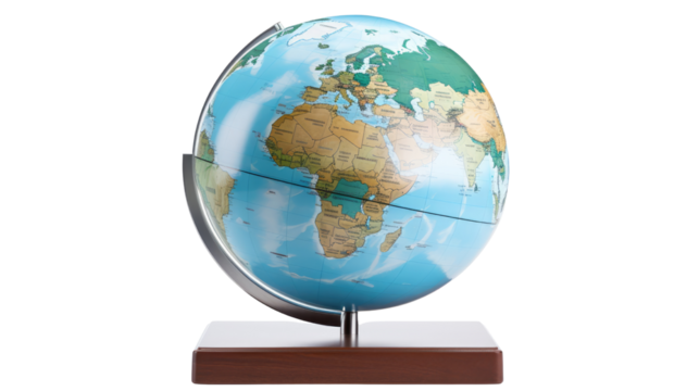 Educational world globe showing continents and countries geography school learning tool isolated on white background
