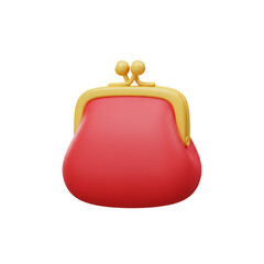 Obraz premium A vibrant, three-dimensional rendering showcases a classic, red coin purse with a golden clasp, perfectly isolated against a stark black background, highlighting its smooth texture and design.