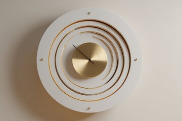 Elegant golden clock design with modern white frame exudes sophistication and style, perfect for home or office decor