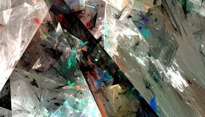 Abstract geometric shapes interweave in a dynamic display of blended colors and textures.