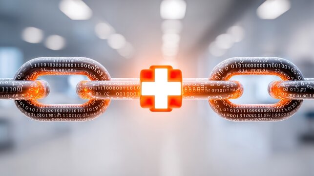 Blockchain Symbol: An intricately detailed chain, aglow with digital data, forms the core of this blockchain symbol, representing the crucial connection and innovation in technology. - Powered by Adobe