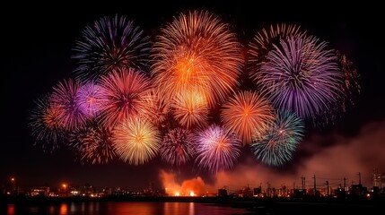 Obraz premium Colorful fireworks display in night sky