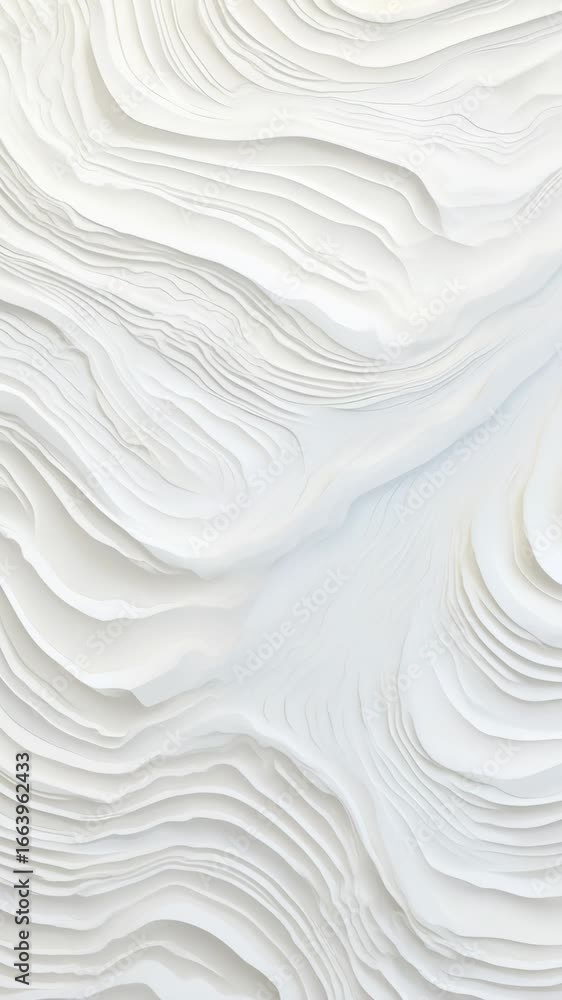 Poster abstract layered paper art with soft curves, captured from a top-down angle. ideal for a calming vid