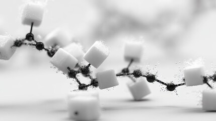 Sugar molecules suspended in water, showcasing their structure.