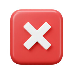 Obraz premium A vibrant, three-dimensional rendered illustration showcases a red square with a white '' in the center, symbolizing cancellation or rejection against a dark background.