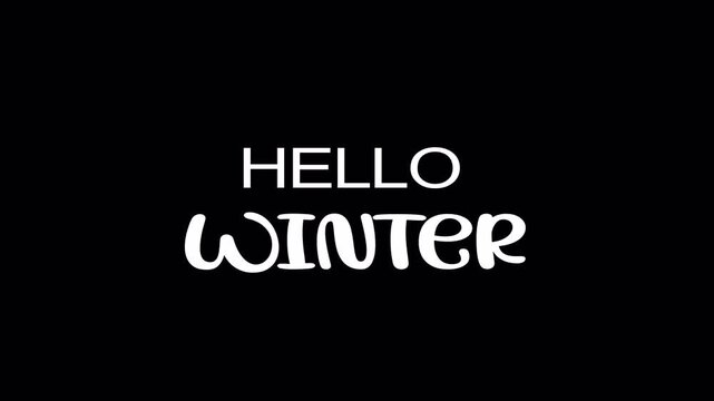 Hello winter text in white against a black background. Ideal for winterthemed social media posts, greeting cards, and seasonal promotions.