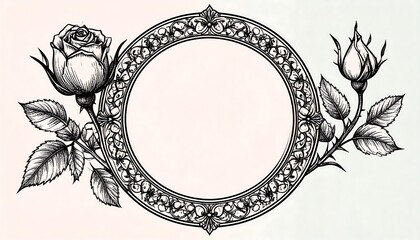 Ornate circular frame with delicate rosebuds and leaves, creating a classic and elegant design.