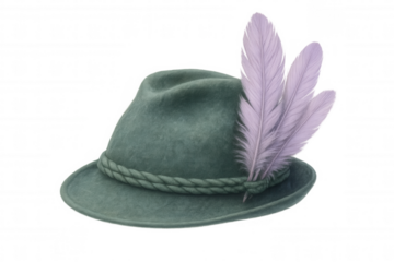 Traditional bavarian green felt hat featuring ornate feather decoration, symbolizing alpine cultural heritage and festive oktoberfest spirit