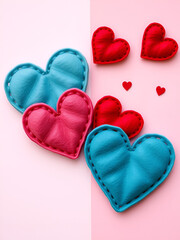 felt hearts on two different backgrounds, valentines composition