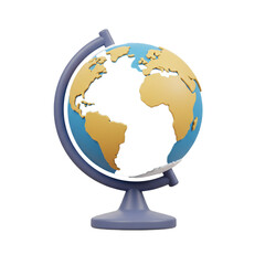 A detailed illustration showcases a three-dimensional globe, depicting continents in a warm hue against a cool blue ocean, mounted on a stand, perfect for educational purposes.