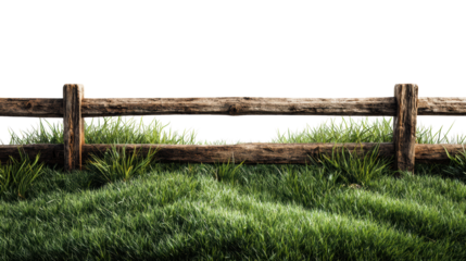 Wooden fence with lush green grass on an isolated background.
