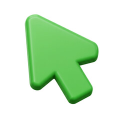 A vibrant green cursor icon, rendered with a glossy effect, pointing towards the upper-right corner against a stark black background, symbolizing selection and navigation.