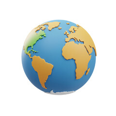 Naklejka premium A vibrant, three-dimensional illustration of the Earth, showcasing continents in warm hues against a vast, cerulean ocean, perfect for global concepts.
