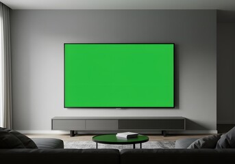 Modern Living Room with Green Screen TV