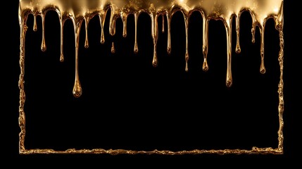 Golden drips frame a rectangular void, against a solid black background