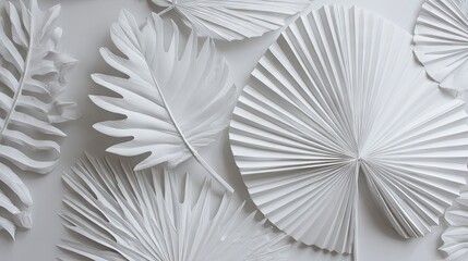 A collection of white paper leaves arranged artfully.