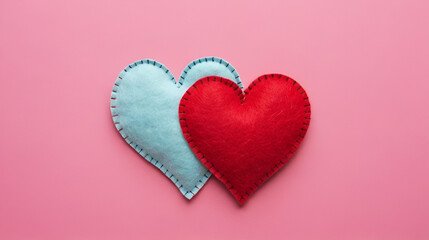 Fototapeta premium stitched broken felt heart on a on a two-color background