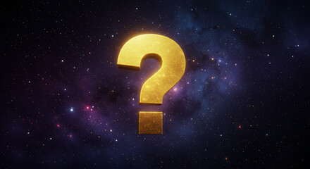 Golden Question Mark Floating in Cosmic Nebula - Intriguing Mystery and Unknown Concepts