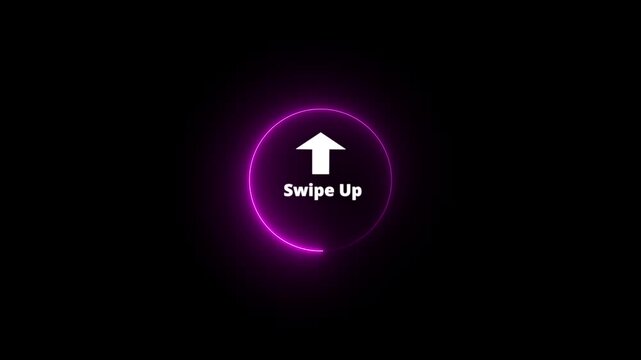 Neon simple arrow swipe up animation, swipe arrow up direction on black background, neon swipe up arrow icon animation.4k video