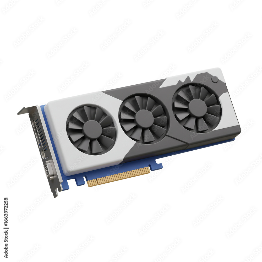 Fototapete a modern, high-performance graphics card with three cooling fans is displayed against a dark backgro
