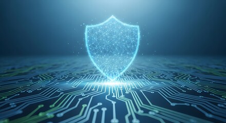 Glowing Digital Shield Symbolizing Cybersecurity and Data Protection