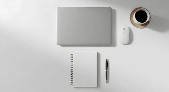 Modern workspace with laptop coffee and notebook for business success