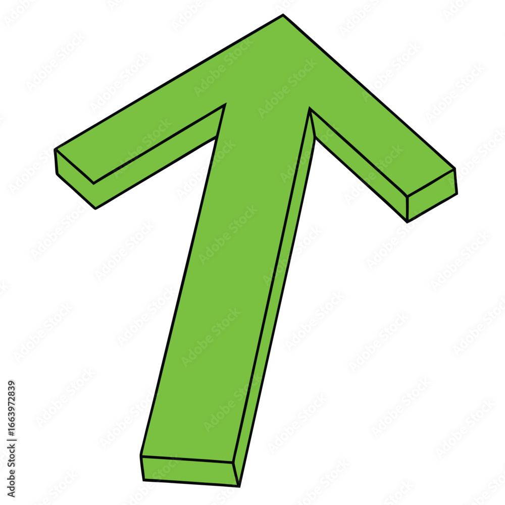 Poster 3d green arrow pointing up and forward on white background isometric