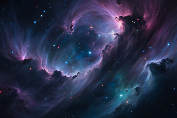 Cosmic Nebula: Ethereal Purple and Teal Swirls, Starry Night Sky, Dreamlike Space Background