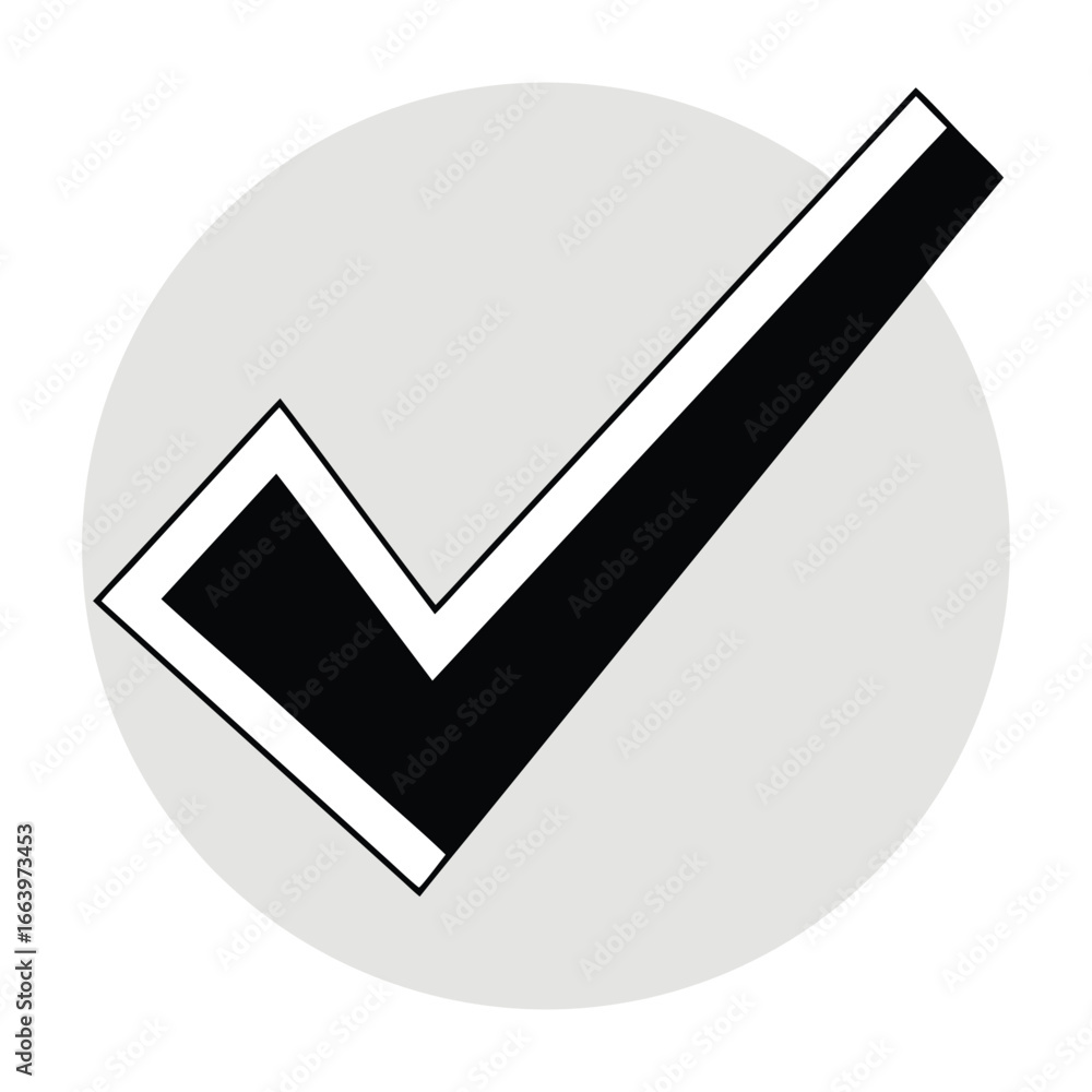 Poster black check mark inside a gray circle on a white background checkmark tick