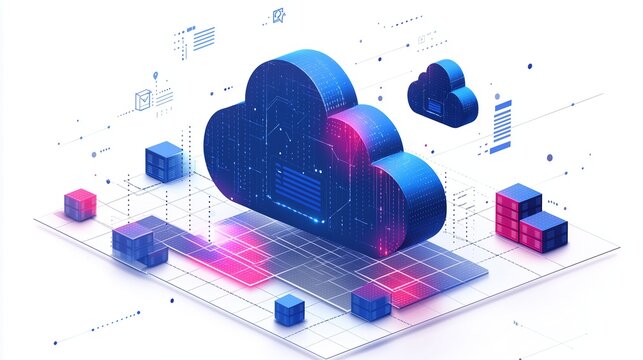 Isometric 3D Cloud with Digital Infrastructure Elements