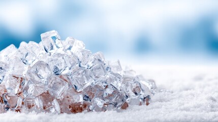 Crystalline Chill: A captivating close-up showcases a pile of glistening ice cubes, their sharp edges and transparent forms creating a refreshing and invigorating aesthetic.