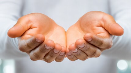 Open Palms: A close-up captures open hands, gently cupped, symbolizing giving, receiving, and offering in a gesture of openness and support.