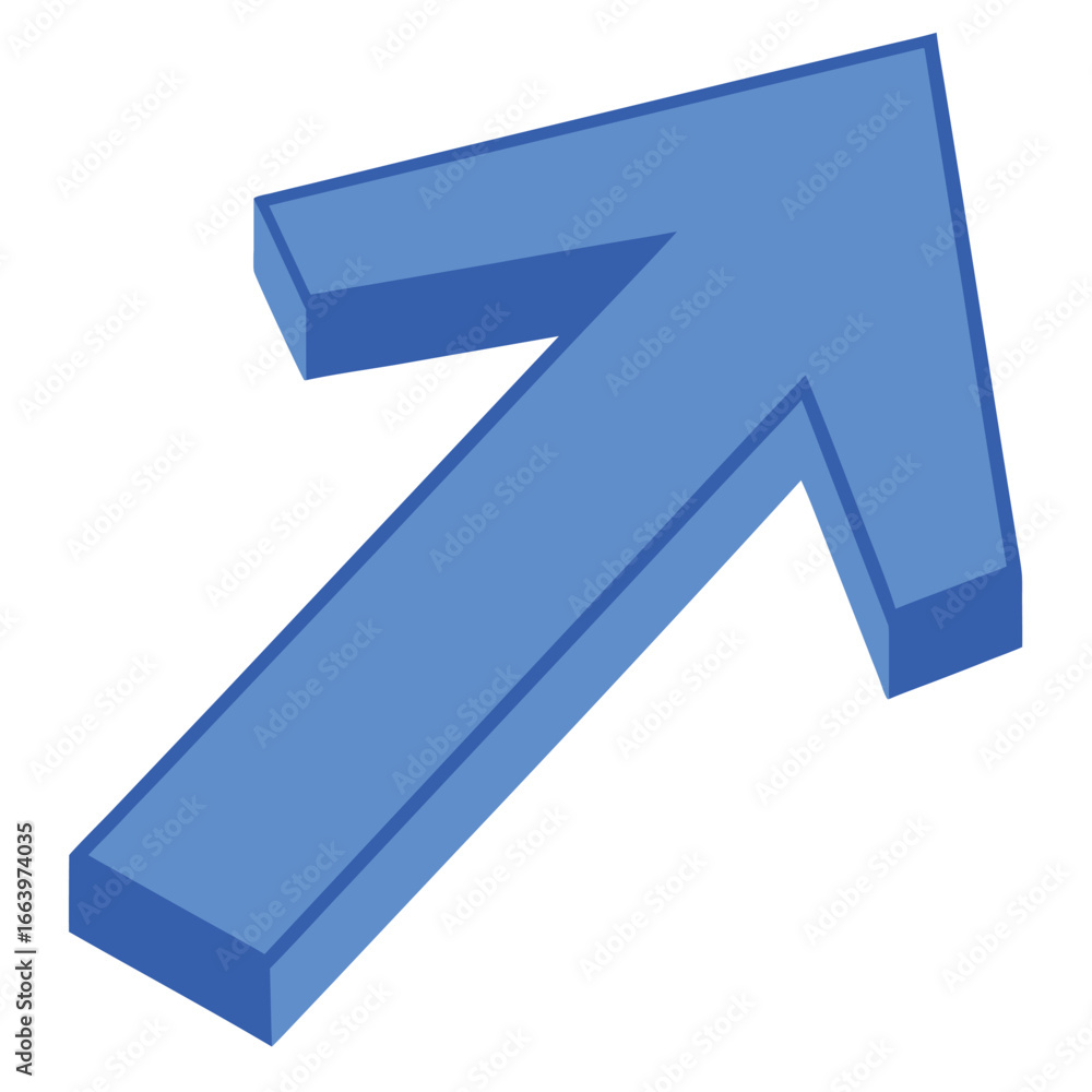 Poster blue 3d arrow pointing up and to the right on a white background direction movement