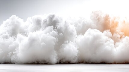 Heavenly Cloudscape: An ethereal panorama of soft, fluffy clouds fills the frame, evoking a sense of peace and serenity. The clouds drift gently, illuminated by a soft, warm glow