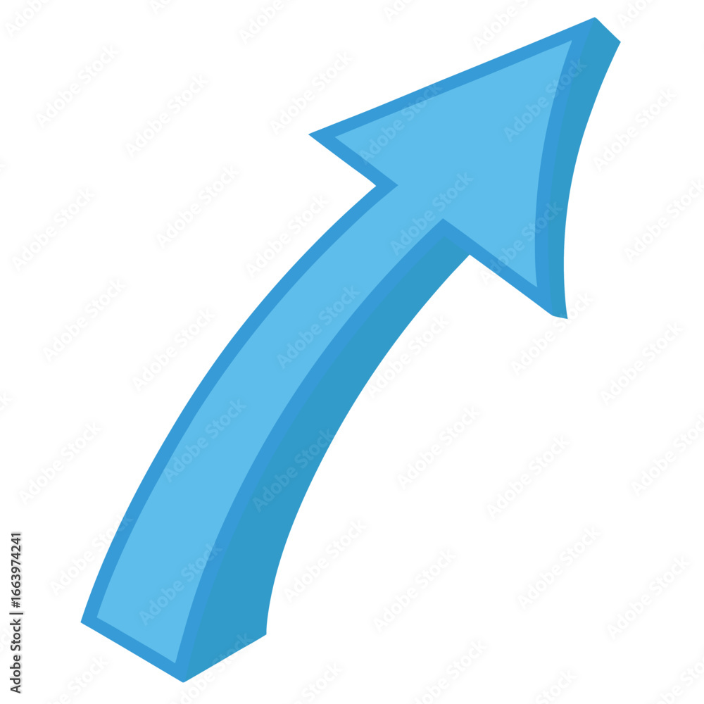 Poster blue arrow pointing up and right with 3d effect on white background direction