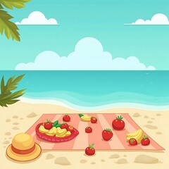 Beach Picnic: Vibrant Fruits and Relaxed Summer Scene