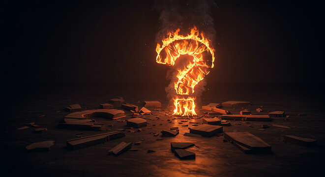 Burning Question Mark Symbol of Uncertainty and Destruction