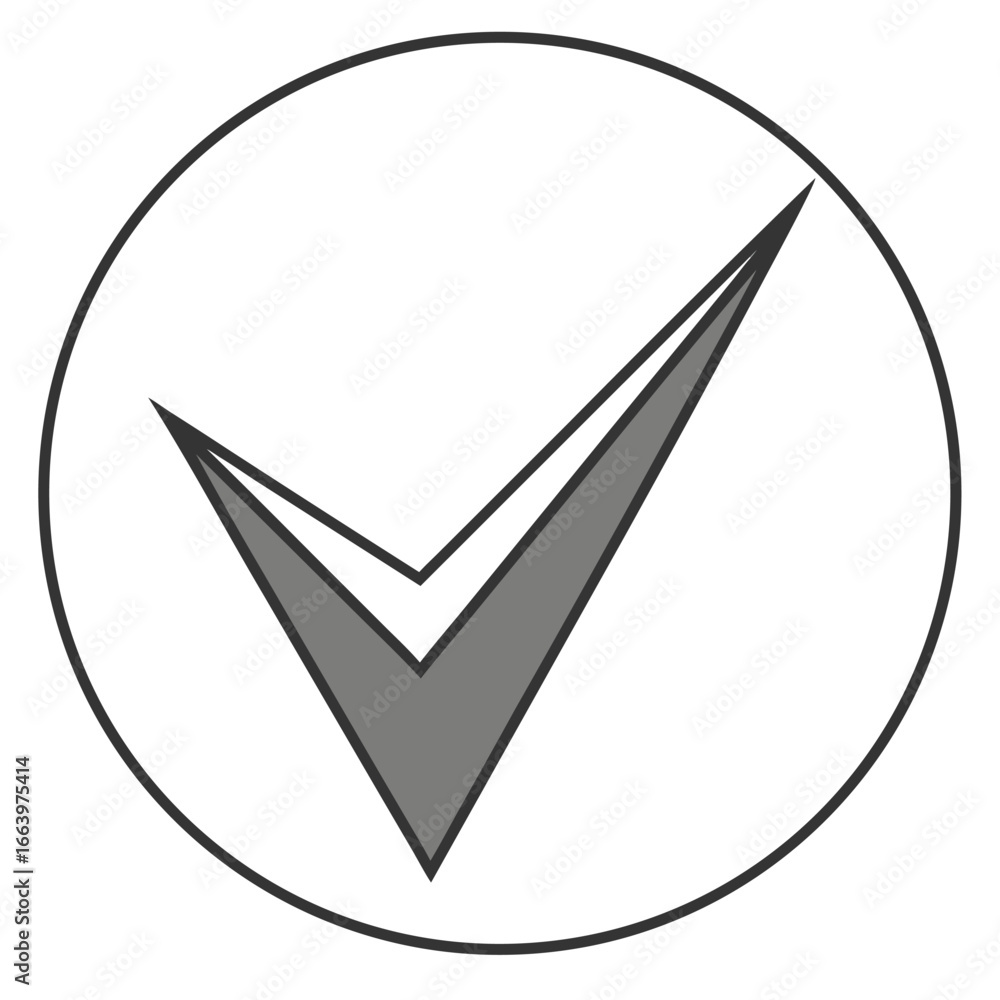 Poster gray check mark inside a circle with white background tick symbol