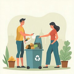 Couple Sorting Waste: A Simple, Modern Illustration of Recycling