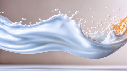 Dynamic Dairy: A splash of fresh, pure milk dances mid-air in a photorealistic display of fluidity and purity. Capturing the essence of freshness and dairy delight.