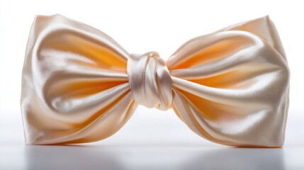 Elegant Bow: A close-up shot of a gracefully tied bow, crafted from luxurious, ivory-toned fabric. The bow is perfectly positioned, highlighting its intricate folds and soft texture.