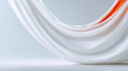Fluidity in Textiles: An abstract interplay of pristine white fabric gracefully drapes and curves, revealing an accent of vibrant orange. A visual exploration of texture and movement.