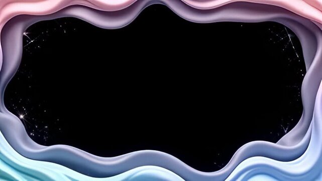 Imagine a Soft pastel Border Frame swirling with dreamy glow, featuring gentle undulating waves of pastel tones that dance along the edges, while soft sparkles meander around an unfilled
