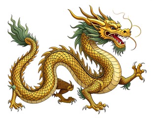 Obraz premium Golden dragon in profile, fierce expression