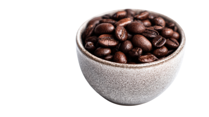 Bowl filled with roasted coffee beans, perfect for coffee lovers, white isolate background.